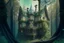 Placeholder: fantasy victorian house surrounded by forest, perspective from below