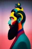 Placeholder: poetical, surreal minimalistic artwork, a 40 years old man with a huge beard filled with coloured musical notes, side light, side view, photorealistic, a painture in the style of Max Ernst, Renè Magritte,