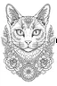 Placeholder: cat Tattoo coloring book page, white background, Sketch style, only use outline, cartoon style, line art.