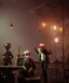 Placeholder: steampunk cabaret scene. old man. little monster monkey, Sunglasses, rain, smoking, happy, hot. Many people background, highly detailed, concept art, unreal engine 5, god rays, ray tracing, RTX, lumen lighting, ultra detail, volumetric lighting, 3d, finely drawn, high definition, high resolution.