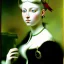 Placeholder: watercolor Portrait of a blonde woman green eyes beautiful voluptous 18th century by Jean Auguste Dominique Ingres 8k