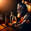 Placeholder: burly 60 year old man with short beard and tank top tattoo chooses a bottle in a cellar and wine bottles, look at camera, hyper realistic, Cinematic, 35mm lens, 35mm lens, f/1.8, accent lighting, global illumination