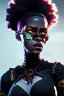 Placeholder: portrait,beautiful black woman, large afro hair style, post-apocalyptic in a cyberpunk city, realistic, intriacte detail, sci-fi fantasy style, volumetric lighting, particales,highly detailed,cinamatic, deep colours,8k