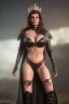 Placeholder: Raquel Welch as evil queen in black leather gown, angry, busty, curvey, cleavage, unreal 5, octane render,cinema4d, dynamic lighting, dramatic lighting, 4k, redshift render, highly detailed, hyper realistic