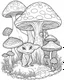 Placeholder: Coloring pages: Whimsical lion in A magical mushroom haven, complete with whimsical fairy houses and enchanting toadstools.