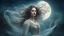 Placeholder: Victorian era, portrait of a beautiful woman 30 years old, beautiful airy dress, double exposure, fantasy, mysticism, night, fog, flowing hair, moon, water, sparkles, fine drawing, clear lines, bright colors, high resolution, 3D, clear lines, photorealism,