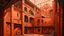 Placeholder: A light rosy orange colored warehouse with gears painted by MC Escher