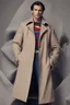 Placeholder: Men's Superman's Balenciaga coat Winter elegant inspired by Superman's emblem design beige tones with dual color on a white background, product catalog photography, soft spot lighting, depth of field, 4k –ar 3:5 –q 2