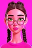 Placeholder: Very pretty girl animation behind a plain pink background with braided hair wearing glasses and earring