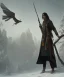 Placeholder: shaman, male native american, long black hair, black hooded coat like wings, 8k resolution concept art portrait by Greg Rutkowski