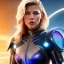 Placeholder: Katheryn Winnick, Cyborg anime warrior, light blonde short hair, pixie hairstyle, cobalt eyes, waist up portrait, 8k resolution, retroanime, intricate details, neon details, soft lighting, vibrant colors, masterpiece, intricate eyeliner, dark eyeshadow, eyes, intricate tattoos, gradient background