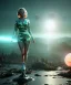 Placeholder: Ultra Realistic retro sci-fi 1960 scene, waist up view portrait, blonde woman, sweet young Marilyn Monroe face, perfect iris, tight latex coat, alien planet background, tight style, steel sphere dron levitating, fog, rain, soft color, highly detailed, unreal engine 5, ray tracing, RTX, lumen lighting, ultra detail, volumetric lighting, 3d, finely drawn, high definition, high resolution.