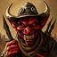 Placeholder: Evil wild west red skinned hobgoblin bandit smiling