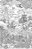 Placeholder: Recreate the charm of vintage wallpaper, textiles, and art with intricate patterns from different eras. , coloring book page, simple and clean line art, adult drawing book, low details, black and white, crisp black lines, no shades, sharp lines, coloring book for adults, cartoon style, landscape