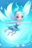 Placeholder: fantasy cartoon style illustration: mischievous ice fairy flying in the air