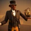 Placeholder: Morgan Freeman steam punk character in top hat with monocle very detailed cinematic unreal engine photo realistic