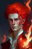 Placeholder: A teenage half-elf man, his hair is like red flame, flirtatious, fancy clothing