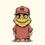 Placeholder: cartoon monster wearing a ballcap and T-shirt on solid color background
