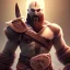 Placeholder: isometric clean art of super cute god of war, full body shot, soft lighting, soft pastel gradients, high definition, 3d icon clay render, blender 3d