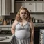 Placeholder: 12 years old plus size girl, in the kitchen,swimsuit