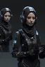 Placeholder: a cyber punk hyper female hijaber indonesia robot, headphone, full body Raw, full weapon, 8k, Soldier loreng indonesia, modern, high tech