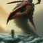 Placeholder: an ibis warrior in orange and green full battle armor, a highly detailed illustration, background of giant crashing ocean waves, realistic render, 8 k, micro detail, intricate, elegant, centered, digital painting, Artstation, smooth, sharp focus, illustration, artgerm, tomasz alen kopera, peter mohrbacher, donato giancola, joseph christian leyendecker, wlop, boris vallejo