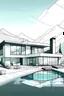 Placeholder: Buatkan gambar desain rumah minimalis modern, ada faman, kolam renang dan ada view gunung