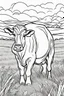 Placeholder: coloring page, cow in a grassy meadow, cartoon style, thick lines, low detail, no shading