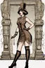 Placeholder: Full Body, burlesque Woman looking to the right, With A Bob With A Fringe Hairstyle, flapper Clothing, Steampunk