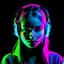 Placeholder: front face, girl, headphones, neon, mouth mask,