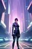 Placeholder: full body picture of a policewoman, futuristic city background