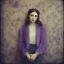 Placeholder: La callas,Hippie girl, jeans, purple fur, striped wallpaper, old autochrome