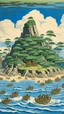 Placeholder: An island filled with tikis painted by Katsushika Hokusai