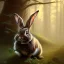 Placeholder: frank frazetta style, cute rabbit in the forest clearing