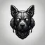 Placeholder: a blank background a dark themed logo that looks like the cyborg dog