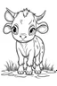 Placeholder: cute coloring page, sketch style, cute baby cow in the farm, cute cartoon, white and black, withe background, no shadows, outline.