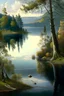 Placeholder: A painting of a beautiful place with a clear lake and trees beneath it
