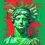 Placeholder: Green and red portrait of The Liberty Statue, constructivist glitch art, movie illustration, elegant