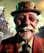 Placeholder: Surreal, steampunk, cabaret scene. Russian old man. Sweat, rain, smoking, happy, hot, people background, highly detailed, concept art, unreal engine 5, god rays, ray tracing, RTX, lumen lighting, ultra detail, volumetric lighting, 3d, finely drawn, high definition, high resolution.