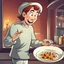 Placeholder: Cartoon art persona con un plato pidiendo comida