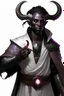 Placeholder: En Young male Black skin black hair tiefling Wizard with large horns glowing Silver and White symbols Everywhere on his body. He's wearing silver and White Rope and a silver cloak. His horn a perfectly place on acet from the front to the back pointing upwards with glowing Red cat Eyes. His close is elegant get simple his horns Are Same size. A little bit of Purple. His hand behind his back