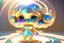 Placeholder: cute 3D chibi goddess in holographic dress in sunshine