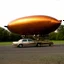 Placeholder: award winning photograph of a steampunk house-fly ufo genetic-spliced dirigible designed by only one vehicle per image painted metallic orange traveling at a high rate of speed, jet intake off of front center of vehicle and jet exhaust out the rear bilaterally symetrical, more a high speed road vehicle