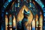 Placeholder: Futuristic cat shaped fancy candles, H.R. Giger style stained glass cathedral, Caravaggio, James Jean, Erin Hanson, hyperdetailed, backlit