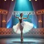 Placeholder: create of a beautiful balerina in pretty clothing in a modern cifi stage in her performance cinamatic lights .