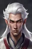 Placeholder: Generate a dungeons and dragons character portrait of the face of a male sorcerer handsome yuan ti purblood. He has white hair and eyebrows. He's 19 years old.