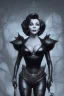 Placeholder: Joan Collins as evil queen in black leather, leather, busty, cleavage, angry, stern look. character design by cory loftis, fenghua zhong, ryohei hase, ismail inceoglu and ruan jia. unreal engine 5, artistic lighting, highly detailed, photorealistic, fantasy