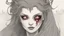 Placeholder: comic style, In the pallid moonlight, a peculiar girl appears - a vampire, her skin a haunting shade of spectral grey, as if she herself were wrought from the lonely heart of a forsaken moon. Cruel rubies are set into her eyes, glowing with ominous liveliness against her lifeless pallor. Blood, a sinister accompaniment to her form, the colour of garnet, seems to drip off her like a macabre jewel, casting a chilling aura of dangerous enchantment about her.