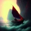 Placeholder: Charon in his boat on the river Styx, red black purple colours, 8k, high definition, fantasy art, winding river, sharp jagged rocks, high contrast colours, sharp colours