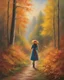 Placeholder: Painting of a girl in an autumn forest, oil pastel style, fine detail, by Thomas Kinkade